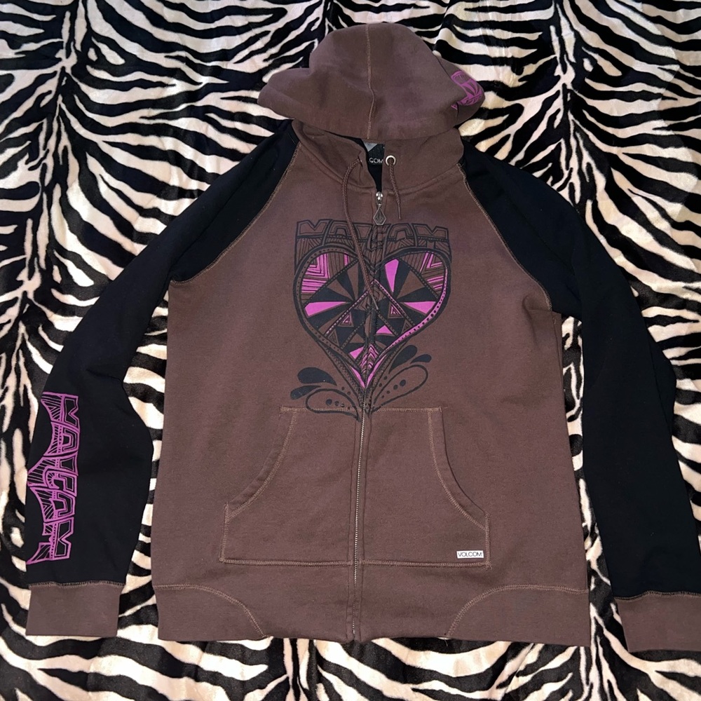 Volcom Zip Brown/Black Hoodie From Eatly 2000’s - Y2K/Surf/Skate - Junior's XL